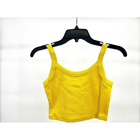 Women's Top - Mimosa Ribbed Cropped Tank Top Yellow Stretchy Round Size Small - Picture 7 of 9